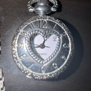 Vintage quartz watch heart pendant and necklace